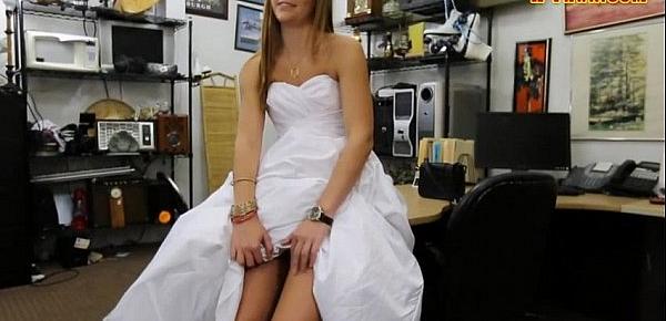  Babe in wedding dress fucked by pawn guy